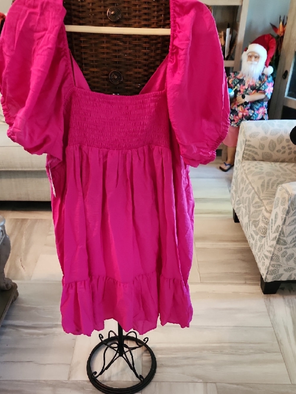 Nine West Bright Fuchsia Pink Puff-Sleeve Babydoll Dress - Picture 5 of 5